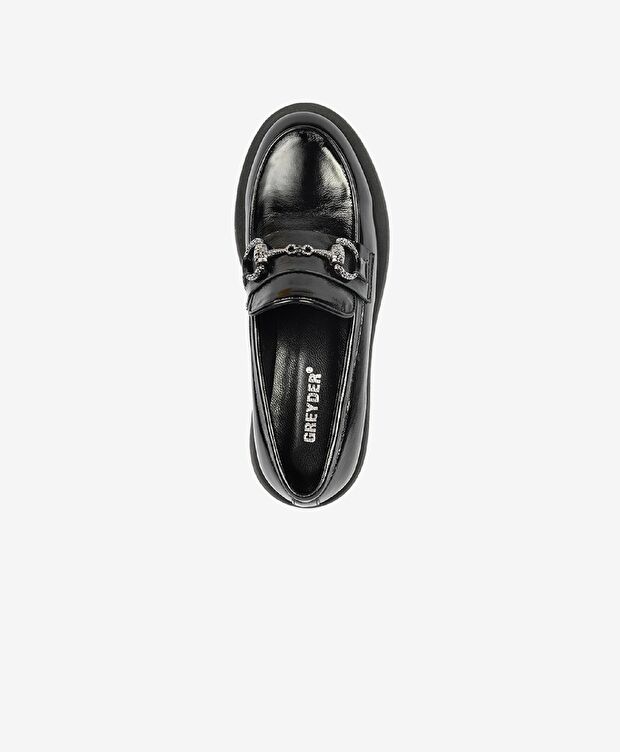 Kadın Siyah Rugan Hakiki Deri Loafer Ayakkabı - 4