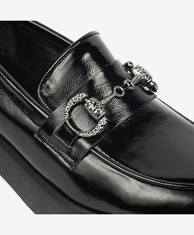 Kadın Siyah Rugan Hakiki Deri Loafer Ayakkabı - 5