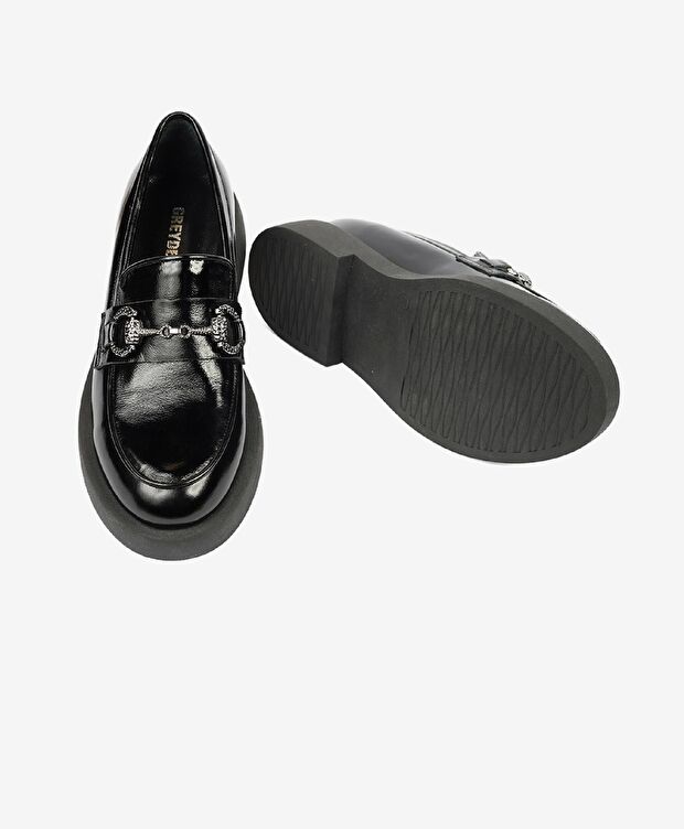 Kadın Siyah Rugan Hakiki Deri Loafer Ayakkabı - 6