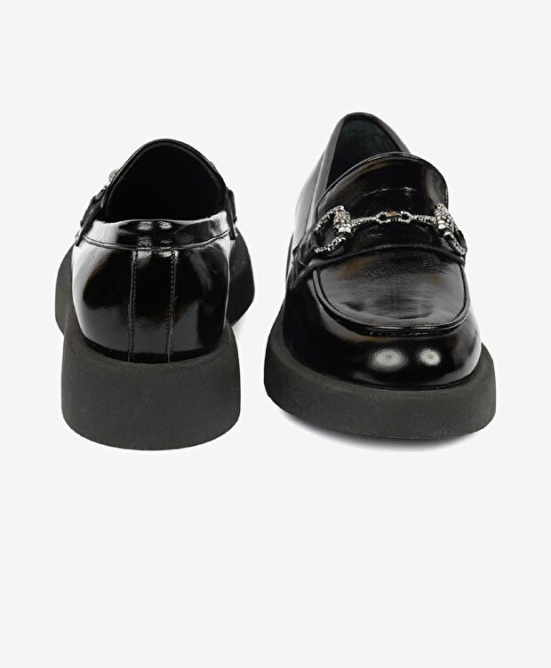 Kadın Siyah Rugan Hakiki Deri Loafer Ayakkabı - 7