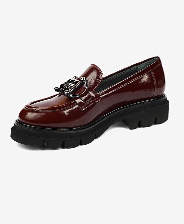 Kadın Bordo Kırışık Rugan Hakiki Deri Loafer Ayakkabı - 3