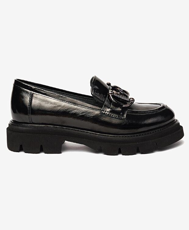 Kadın Siyah Rugan Hakiki Deri Loafer Ayakkabı - 1