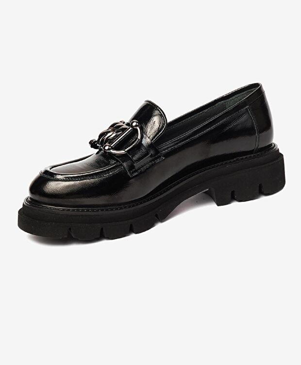 Kadın Siyah Rugan Hakiki Deri Loafer Ayakkabı - 3