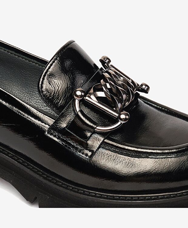 Kadın Siyah Rugan Hakiki Deri Loafer Ayakkabı - 5