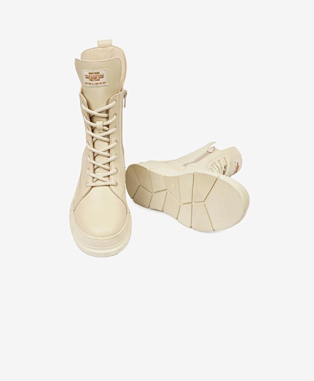 Kadın Ekru Hakiki Deri Günlük Bot - 6