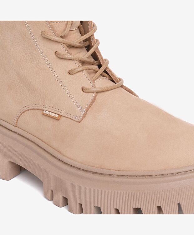 Kadın Koyu Bej Hakiki Deri Military Bot - 4