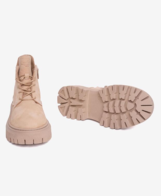 Kadın Koyu Bej Hakiki Deri Military Bot - 5