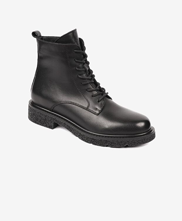 Kadın Siyah Hakiki Deri Military Bot - 2