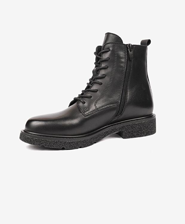 Kadın Siyah Hakiki Deri Military Bot - 3