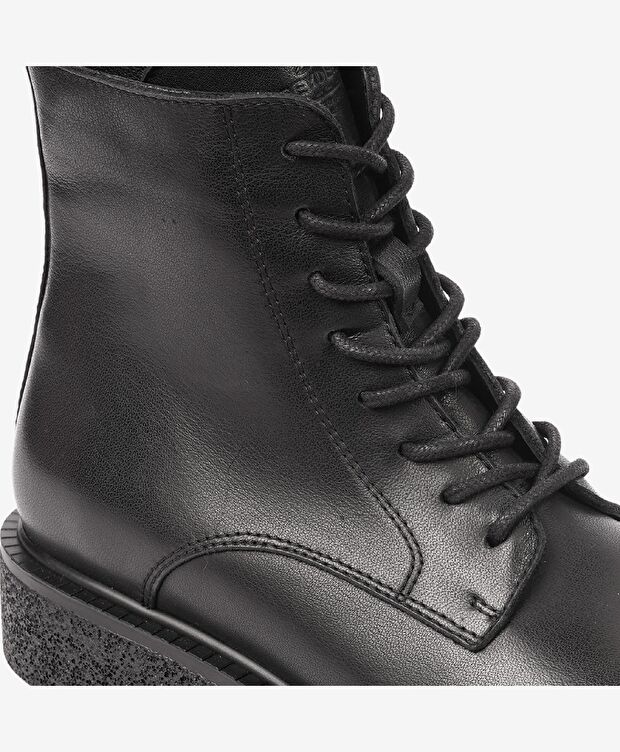 Kadın Siyah Hakiki Deri Military Bot - 5