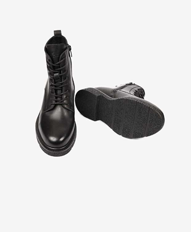 Kadın Siyah Hakiki Deri Military Bot - 6