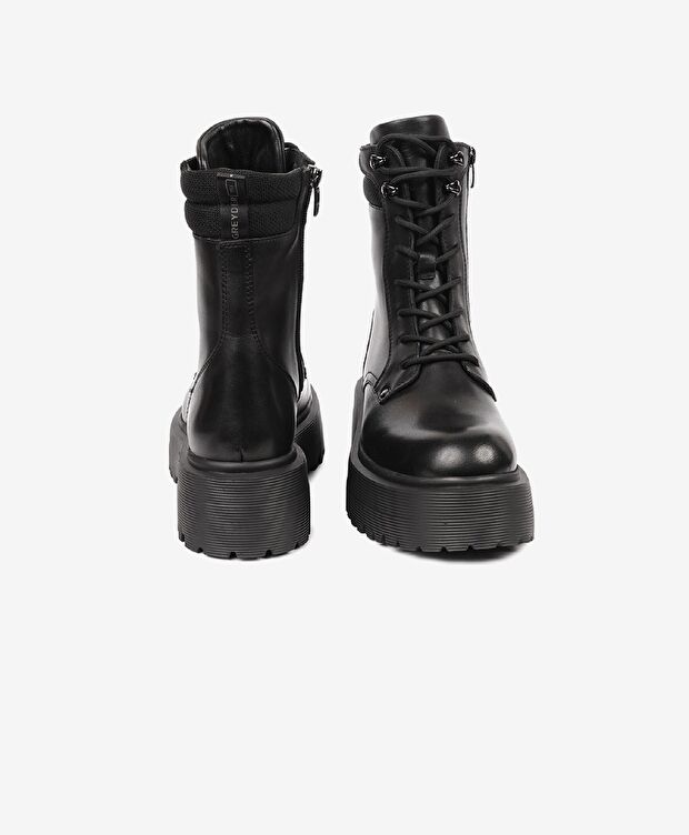 Kadın Parlak Siyah Hakiki Deri Memory Foam Taban Military Bot - 7