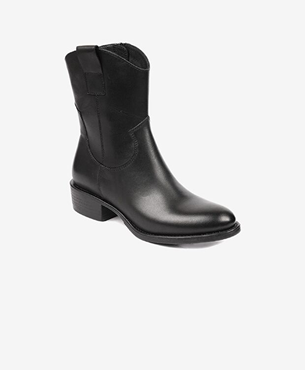 Kadın Siyah Hakiki Deri Ortaflex Taban Topuklu Bot - 2