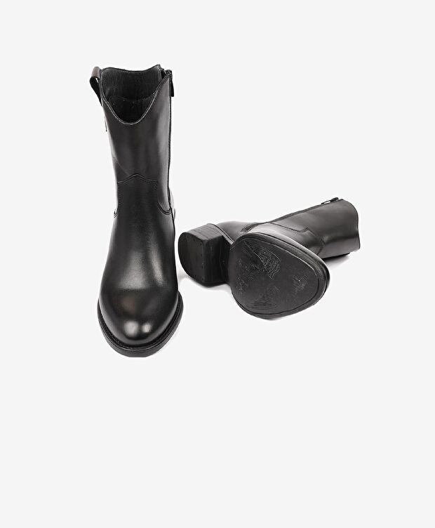 Kadın Siyah Hakiki Deri Ortaflex Taban Topuklu Bot - 6