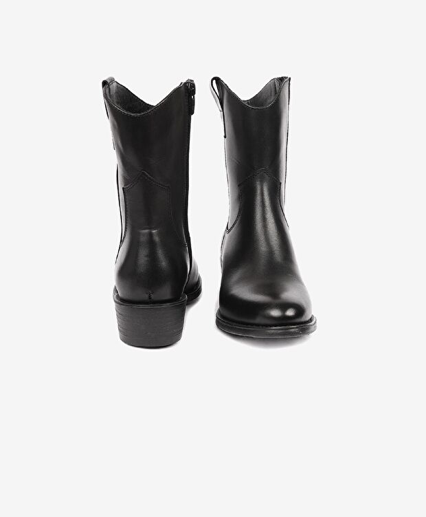 Kadın Siyah Hakiki Deri Ortaflex Taban Topuklu Bot - 7