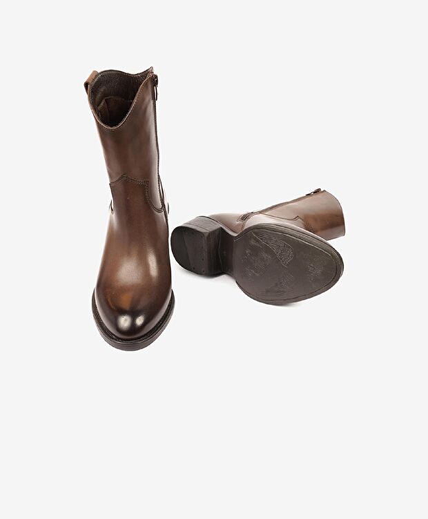 Kadın Kahverengi Hakiki Deri Ortaflex Taban Topuklu Bot - 6