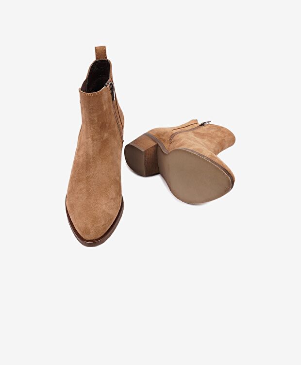 Kadın Sigaro Süet Hakiki Deri Topuklu Chelsea Bot - 6