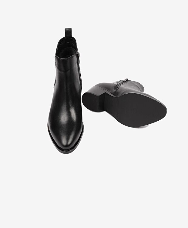 Kadın Siyah Hakiki Deri Topuklu Chelsea Bot - 5