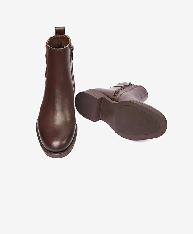 Kadın Kahve Hakiki Deri Topuklu Bot - 6