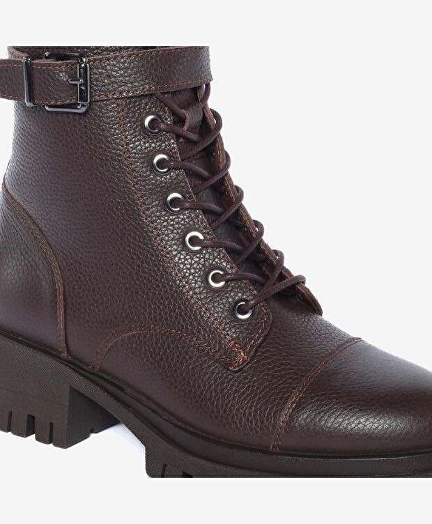 Kadın Kahverengi Hakiki Deri Military Bot - 5