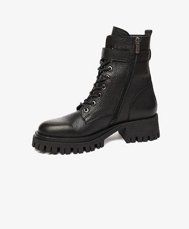 Kadın Siyah Hakiki Deri Military Bot - 3