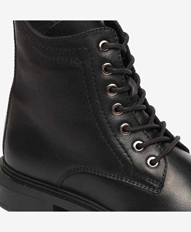 Kadın Siyah Hakiki Deri Military Bot - 5