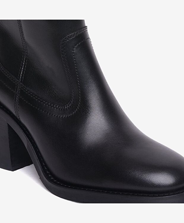 Kadın Siyah Hakiki Deri Topuklu Bot - 5