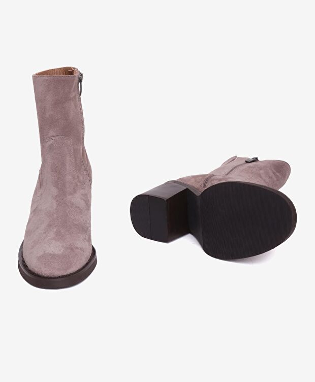 Kadın Vizon Süet Hakiki Deri Topuklu Bot - 6