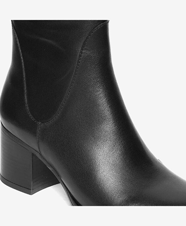 Kadın Siyah Hakiki Deri Ortaflex Taban Topuklu Çizme - 5