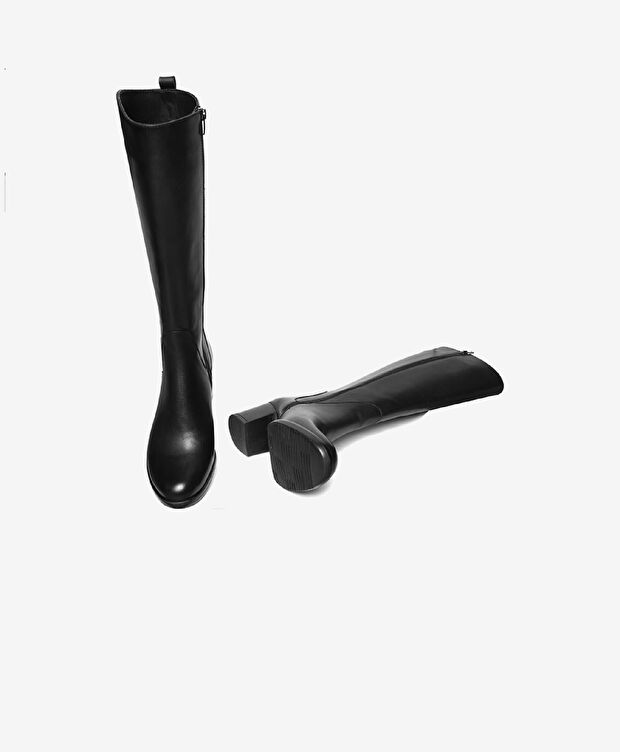 Kadın Siyah Hakiki Deri Ortaflex Taban Topuklu Çizme - 6