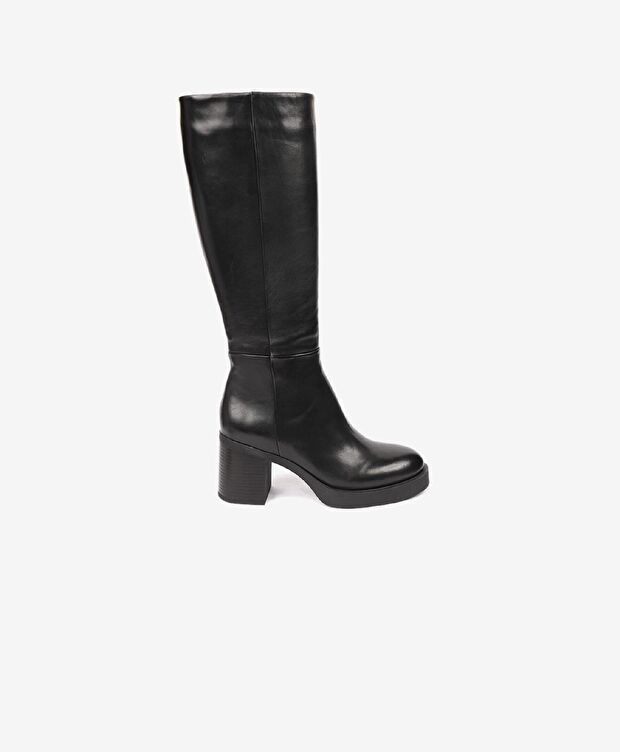 Kadın Siyah Hakiki Deri Topuklu Çizme - 1