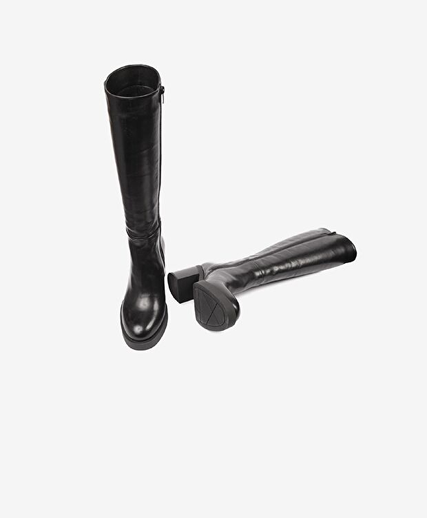 Kadın Siyah Hakiki Deri Topuklu Çizme - 6