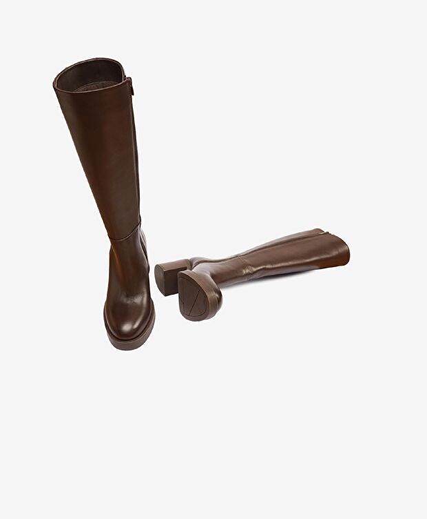 Kadın Kahverengi Hakiki Deri Topuklu Çizme - 6