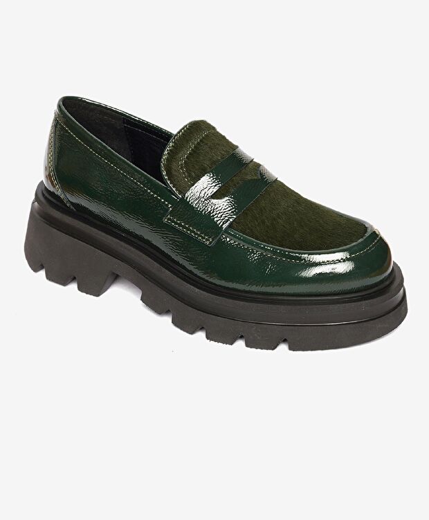Kadın Yeşil Rugan Hakiki Deri Loafer Ayakkabı - 2