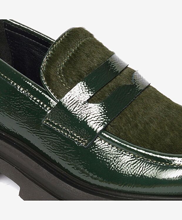 Kadın Yeşil Rugan Hakiki Deri Loafer Ayakkabı - 5