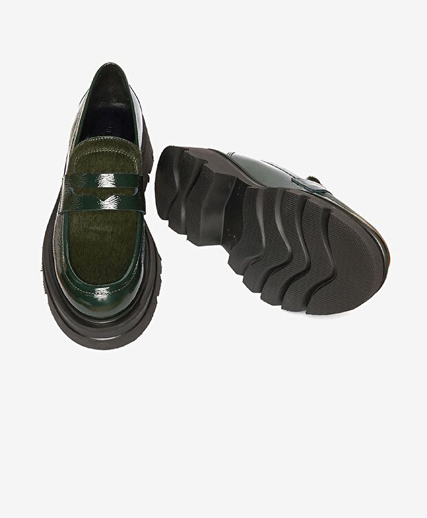 Kadın Yeşil Rugan Hakiki Deri Loafer Ayakkabı - 6