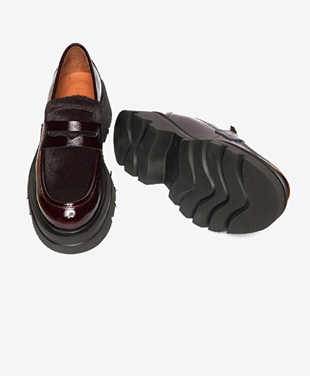 Kadın Bordo Kırışık Rugan Hakiki Deri Loafer Ayakkabı - 6