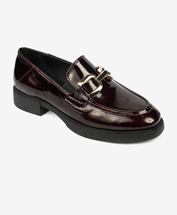 Kadın Bordo Kırışık Rugan Hakiki Deri Loafer Ayakkabı - 2