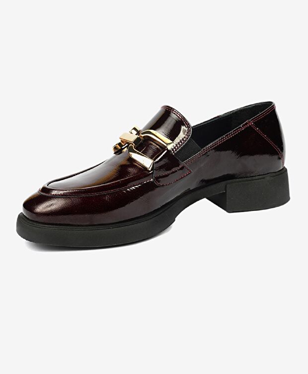 Kadın Bordo Kırışık Rugan Hakiki Deri Loafer Ayakkabı - 3