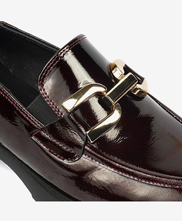 Kadın Bordo Kırışık Rugan Hakiki Deri Loafer Ayakkabı - 5