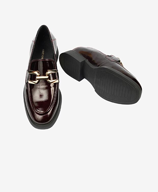 Kadın Bordo Kırışık Rugan Hakiki Deri Loafer Ayakkabı - 6