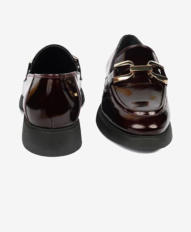 Kadın Bordo Kırışık Rugan Hakiki Deri Loafer Ayakkabı - 7