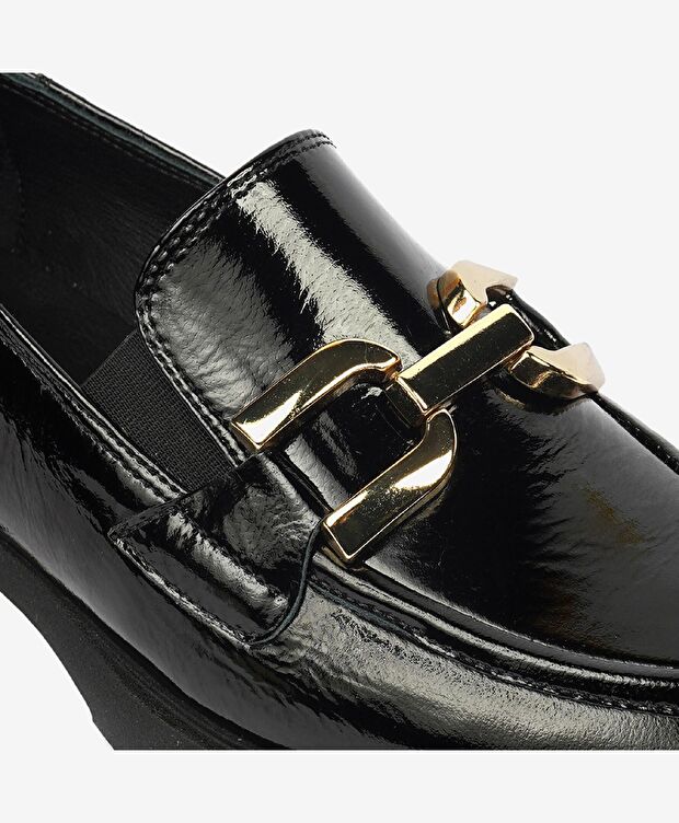 Kadın Siyah Kırışık Rugan Hakiki Deri Loafer Ayakkabı - 5