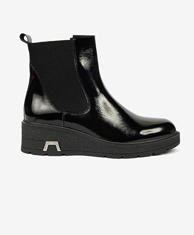 Kadın Siyah Kırışık Rugan Hakiki Deri Chelsea Bot - 1