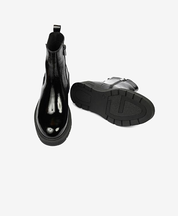 Kadın Siyah Kırışık Rugan Hakiki Deri Chelsea Bot - 6