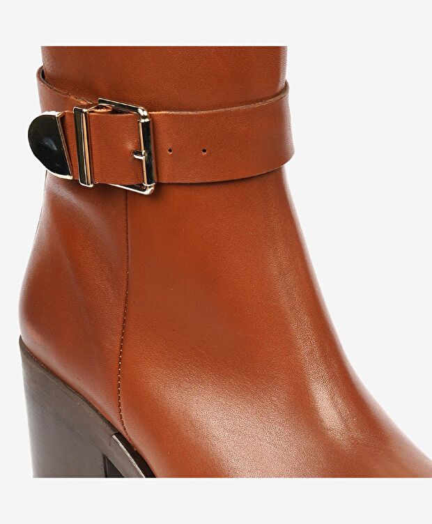 Kadın Taba Hakiki Deri Topuklu Bot - 5
