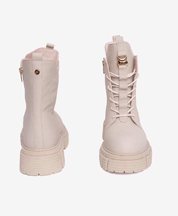 Kadın Ekru Hakiki Deri Termo Taban Military Bot - 6