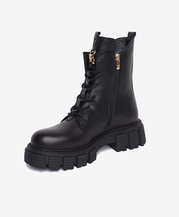 Kadın Siyah Hakiki Deri Termo Taban Military Bot - 2