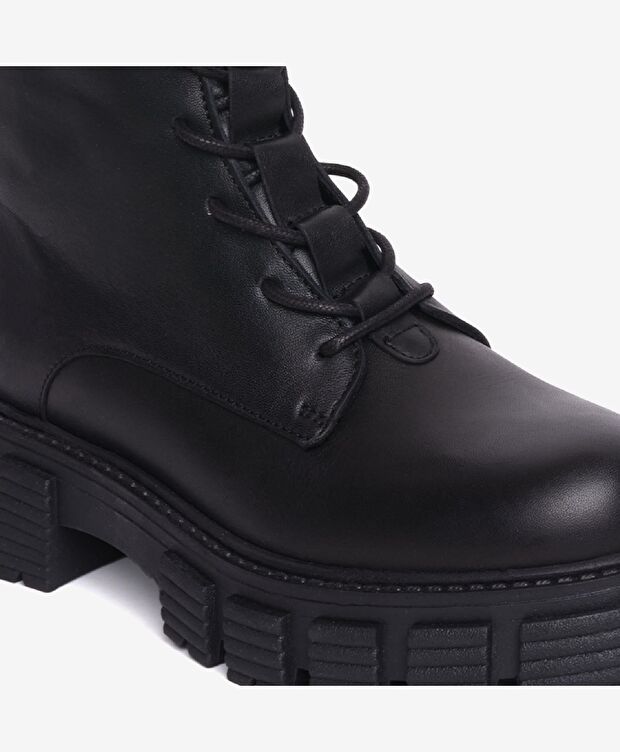 Kadın Siyah Hakiki Deri Termo Taban Military Bot - 4