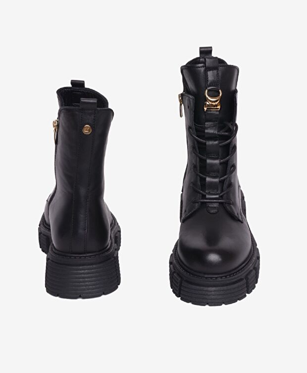 Kadın Siyah Hakiki Deri Termo Taban Military Bot - 6